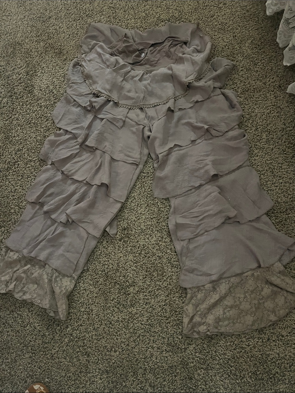L&B Taupe Ruffled Wide-Leg Pants